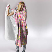 Hawaiian Leis Hooded Blanket Kakau Tattoos and Palaka Pastel Pink Color