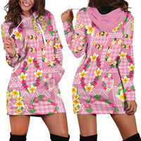 Hawaiian Leis Hoodie Dress Kakau Tattoos and Palaka Pastel Pink Color LT03 - Polynesian Pride