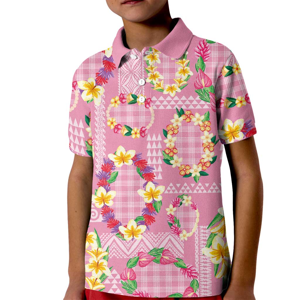 Hawaiian Leis Kid Polo Shirt Kakau Tattoos and Palaka Pastel Pink Color LT03 Kid Pink - Polynesian Pride