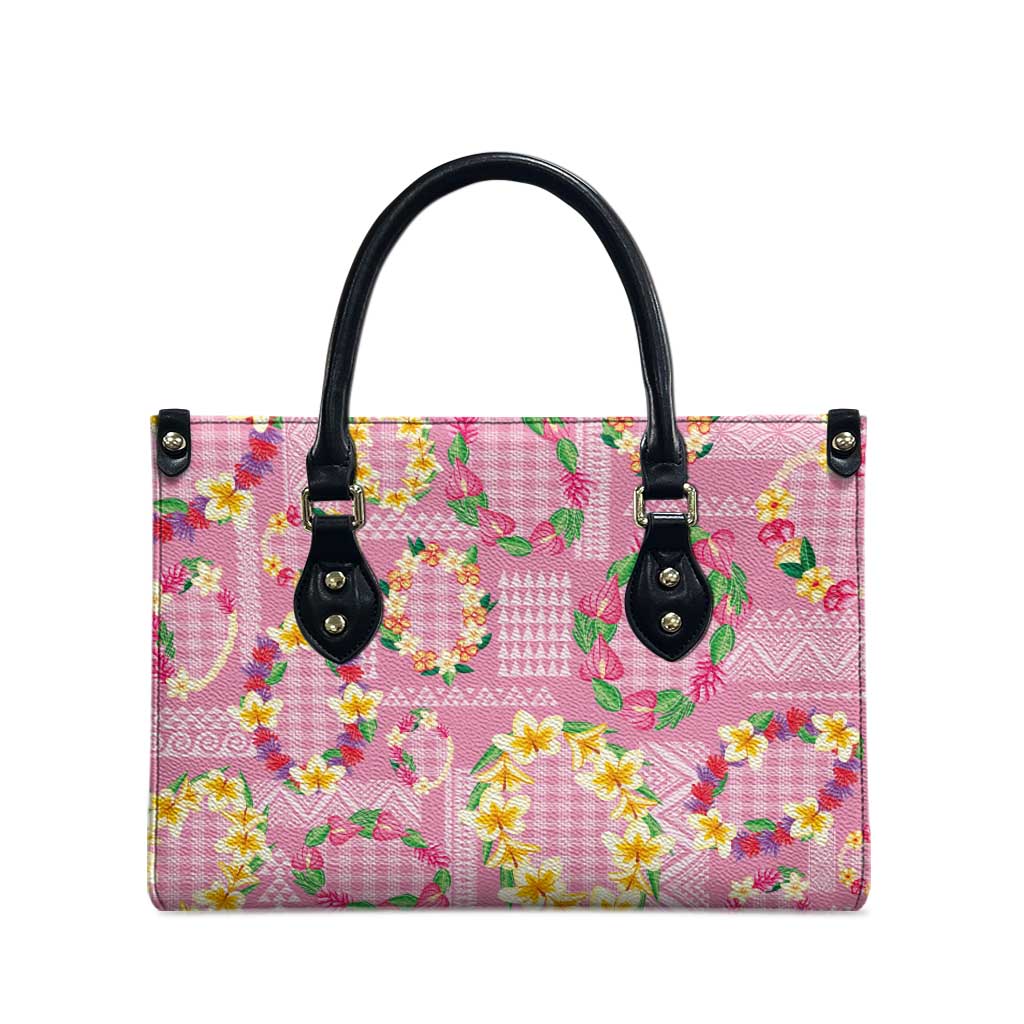 Hawaiian Leis Leather Bag Kakau Tattoos and Palaka Pastel Pink Color