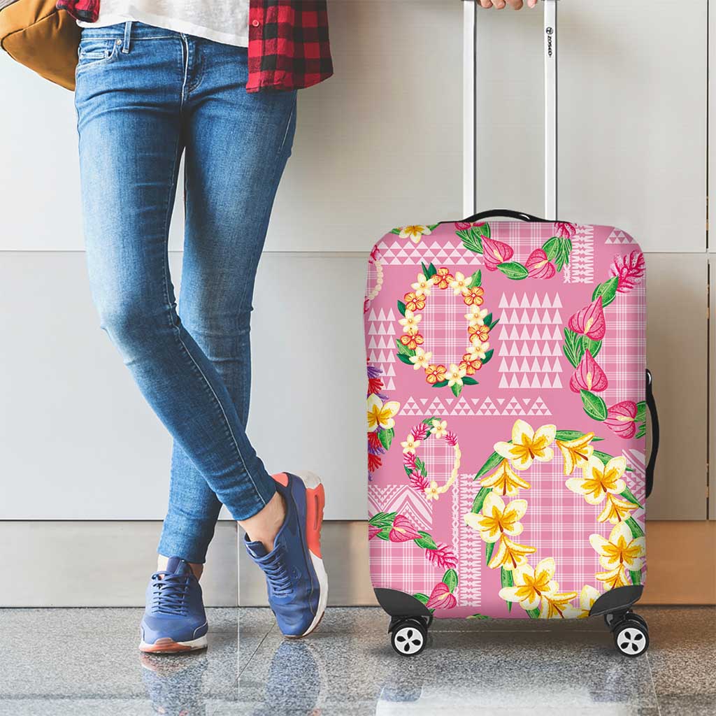 Hawaiian Leis Luggage Cover Kakau Tattoos and Palaka Pastel Pink Color