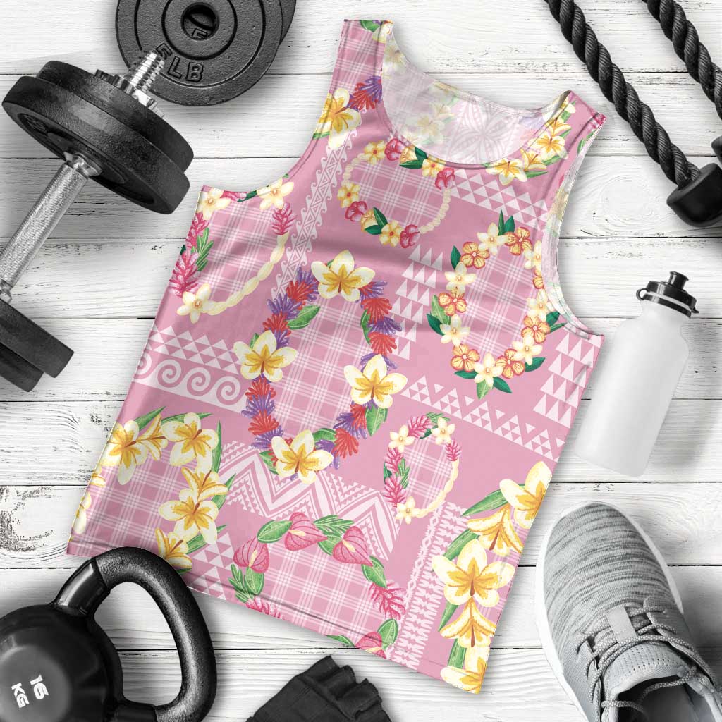 Hawaiian Leis Men Tank Top Kakau Tattoos and Palaka Pastel Pink Color