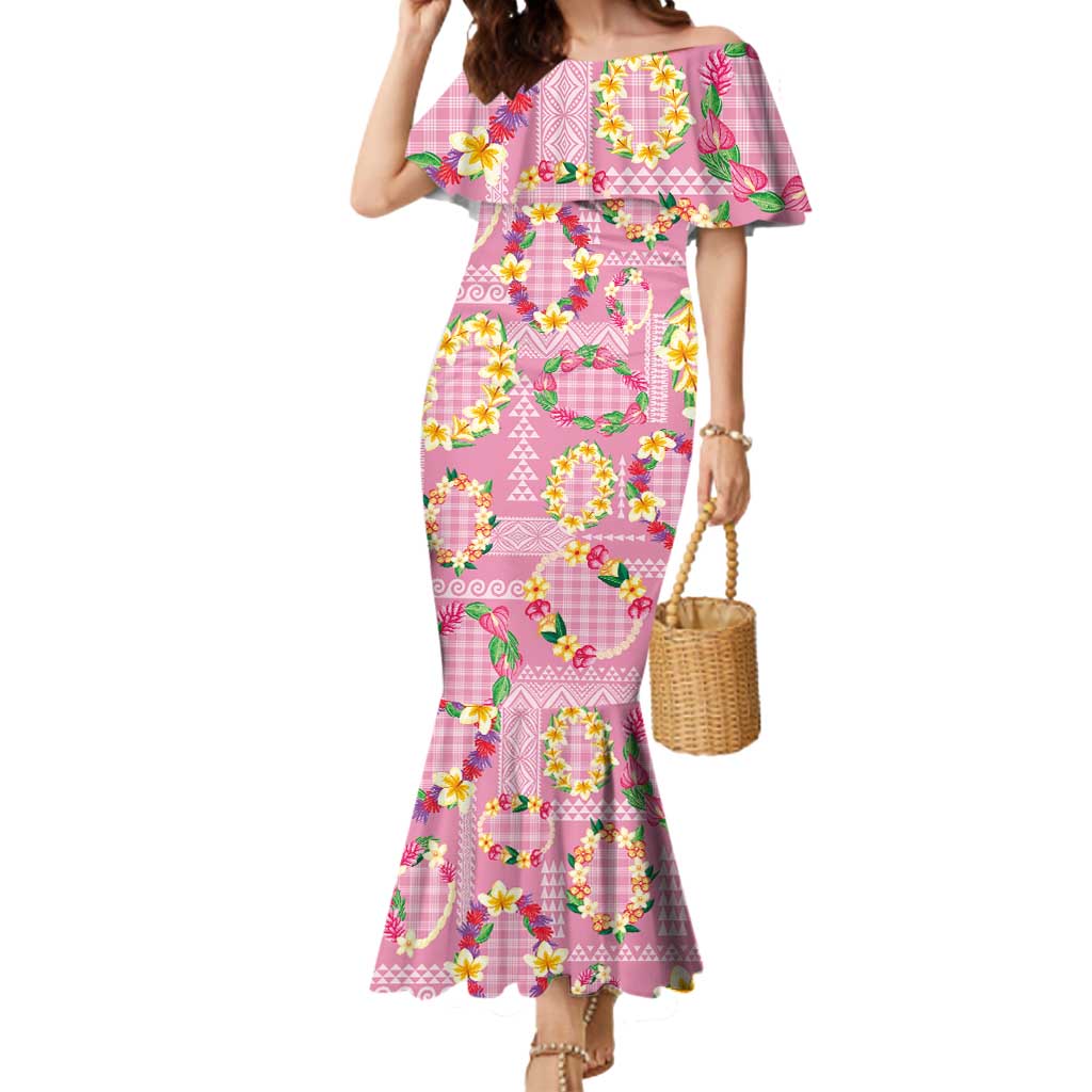 Hawaiian Leis Mermaid Dress Kakau Tattoos and Palaka Pastel Pink Color LT03 Women Pink - Polynesian Pride