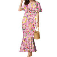 Hawaiian Leis Mermaid Dress Kakau Tattoos and Palaka Pastel Pink Color LT03 Women Pink - Polynesian Pride