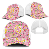 Hawaiian Leis Mesh Trucker Cap Kakau Tattoos and Palaka Pastel Pink Color