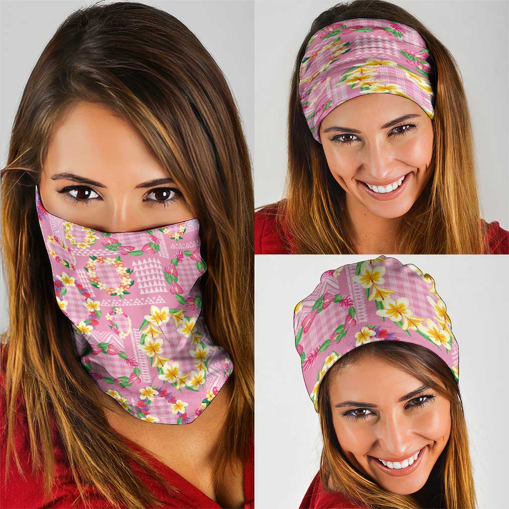 Hawaiian Leis Neck Gaiter Kakau Tattoos and Palaka Pastel Pink Color