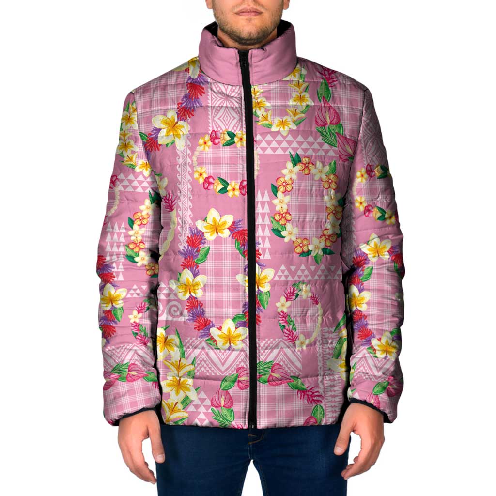 Hawaiian Leis Padded Jacket Kakau Tattoos and Palaka Pastel Pink Color
