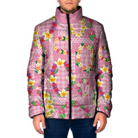 Hawaiian Leis Padded Jacket Kakau Tattoos and Palaka Pastel Pink Color