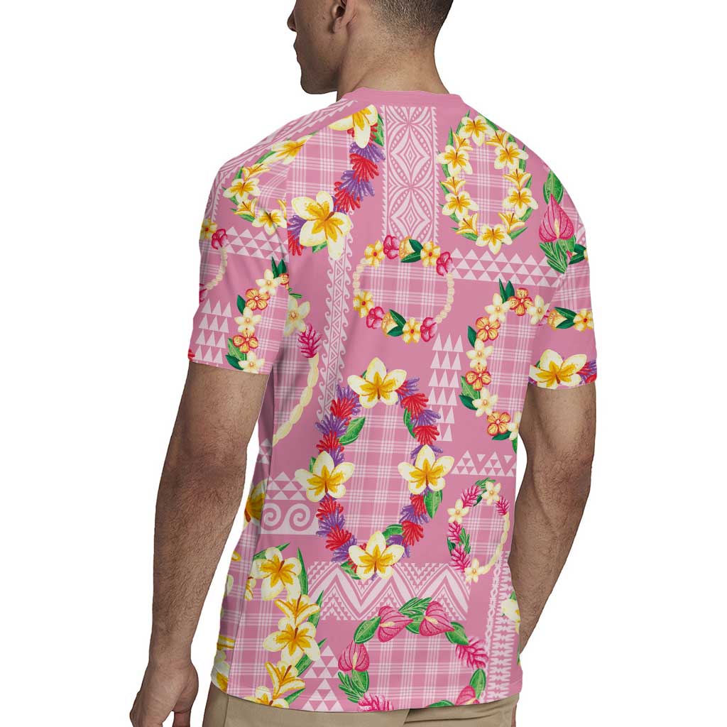 Hawaiian Leis Rugby Jersey Kakau Tattoos and Palaka Pastel Pink Color