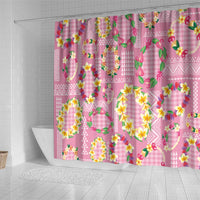 Hawaiian Leis Shower Curtain Kakau Tattoos and Palaka Pastel Pink Color