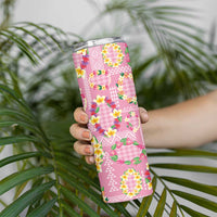 Hawaiian Leis Skinny Tumbler Kakau Tattoos and Palaka Pastel Pink Color LT03 - Polynesian Pride