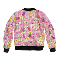 Hawaiian Leis Sleeve Zip Bomber Jacket Kakau Tattoos and Palaka Pastel Pink Color