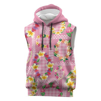 Hawaiian Leis Sleeveless Hoodie Kakau Tattoos and Palaka Pastel Pink Color LT03 Pink - Polynesian Pride