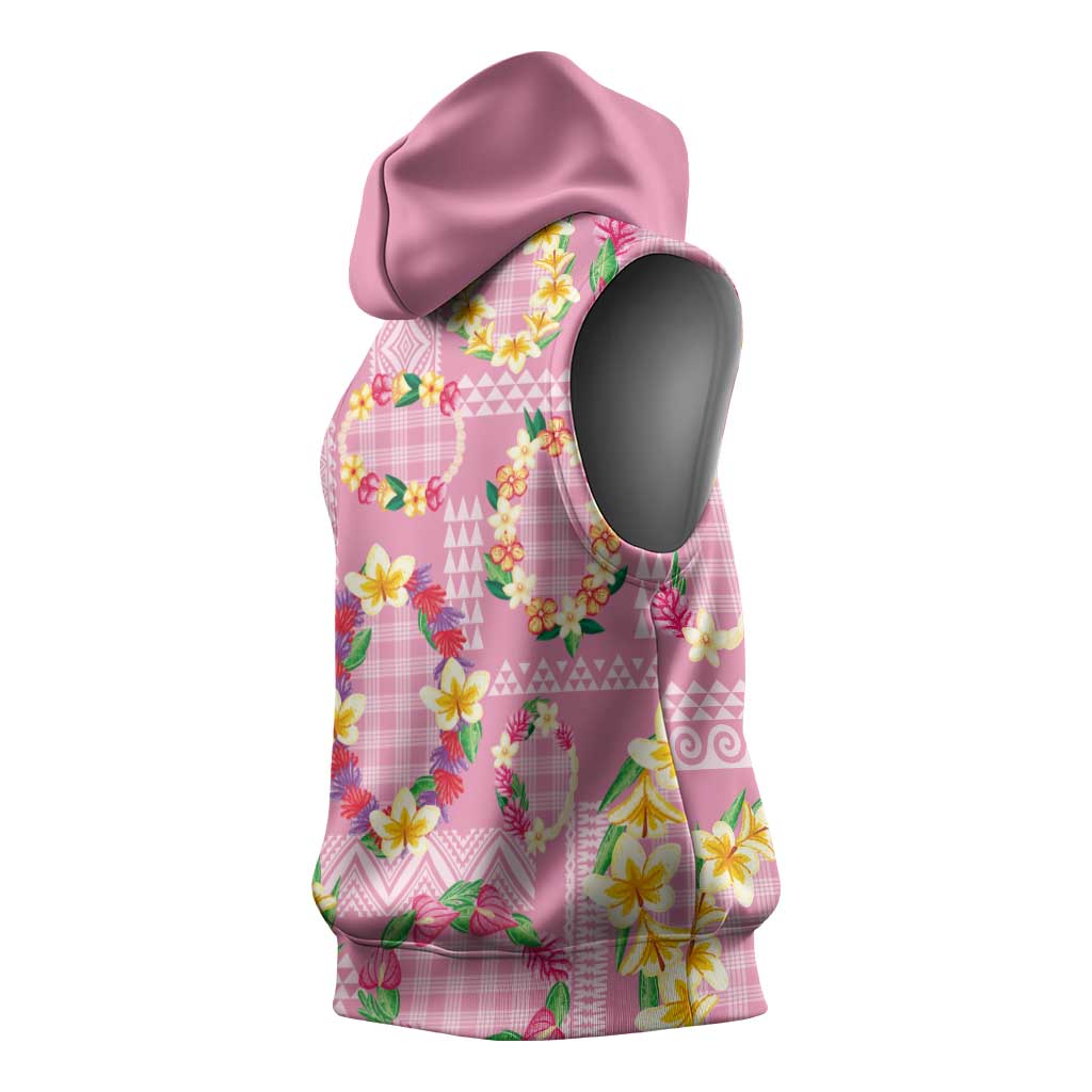 Hawaiian Leis Sleeveless Hoodie Kakau Tattoos and Palaka Pastel Pink Color LT03 - Polynesian Pride
