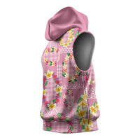 Hawaiian Leis Sleeveless Hoodie Kakau Tattoos and Palaka Pastel Pink Color LT03 - Polynesian Pride