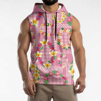 Hawaiian Leis Sleeveless Hoodie Kakau Tattoos and Palaka Pastel Pink Color LT03 - Polynesian Pride
