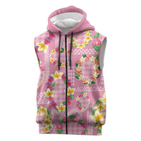 Hawaiian Leis Sleeveless Zip Hoodie Kakau Tattoos and Palaka Pastel Pink Color LT03 Pink - Polynesian Pride