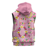 Hawaiian Leis Sleeveless Zip Hoodie Kakau Tattoos and Palaka Pastel Pink Color LT03 - Polynesian Pride