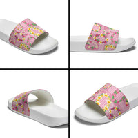 Hawaiian Leis Slide Sandals Kakau Tattoos and Palaka Pastel Pink Color
