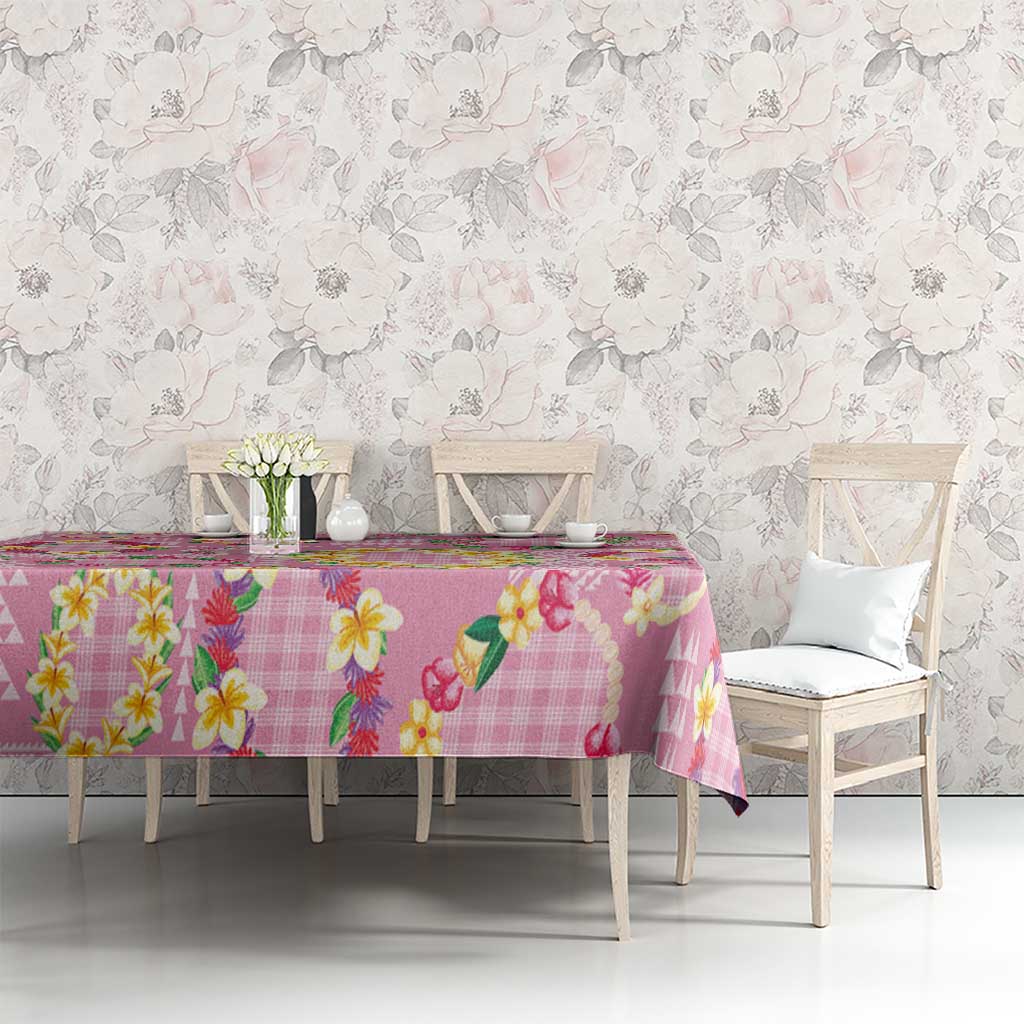 Hawaiian Leis Tablecloth Kakau Tattoos and Palaka Pastel Pink Color