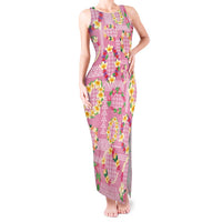 Hawaiian Leis Tank Maxi Dress Kakau Tattoos and Palaka Pastel Pink Color LT03 Women Pink - Polynesian Pride