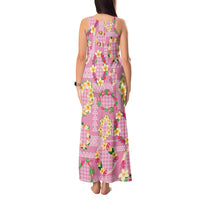 Hawaiian Leis Tank Maxi Dress Kakau Tattoos and Palaka Pastel Pink Color LT03 - Polynesian Pride
