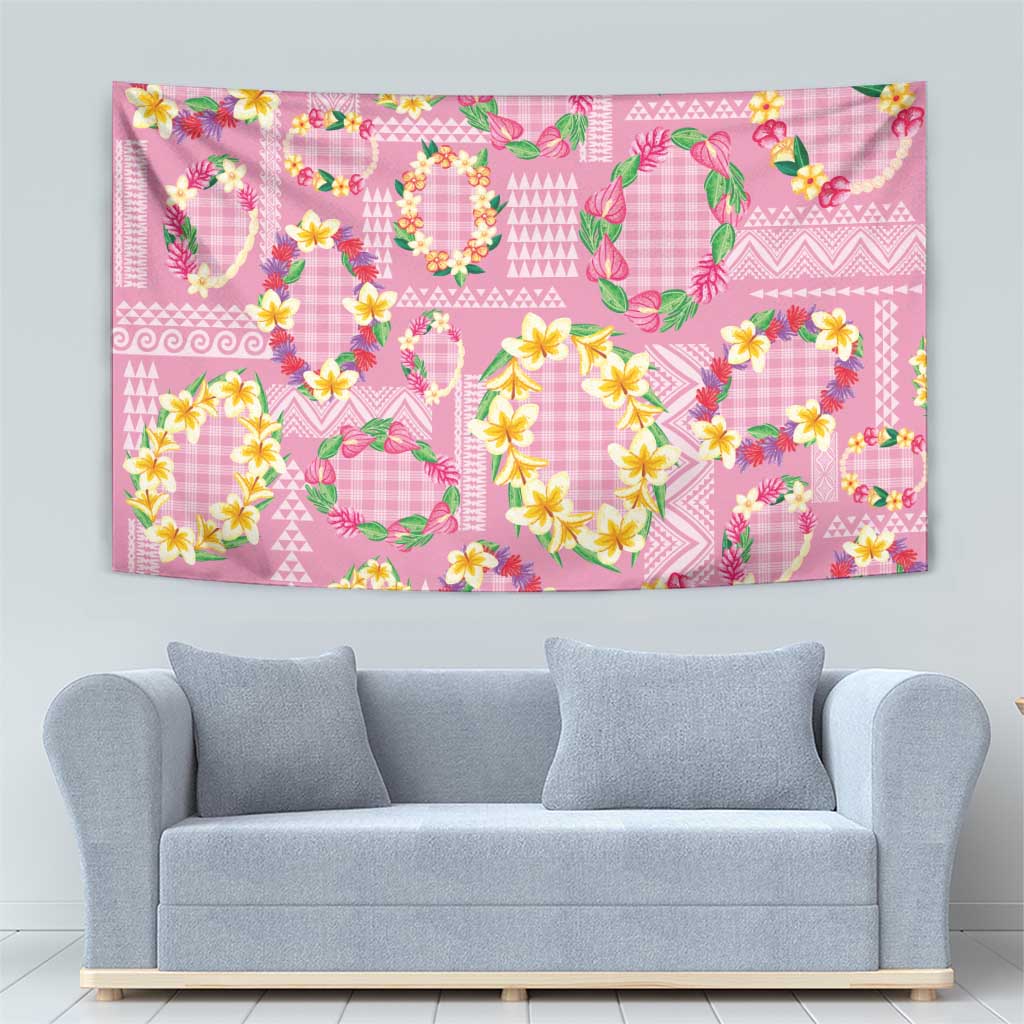 Hawaiian Leis Tapestry Kakau Tattoos and Palaka Pastel Pink Color LT03 - Polynesian Pride