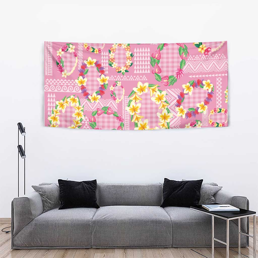 Hawaiian Leis Tapestry Kakau Tattoos and Palaka Pastel Pink Color LT03 - Polynesian Pride