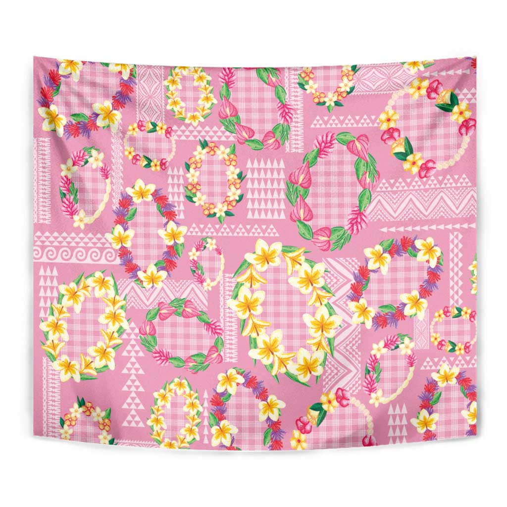 Hawaiian Leis Tapestry Kakau Tattoos and Palaka Pastel Pink Color LT03 - Polynesian Pride