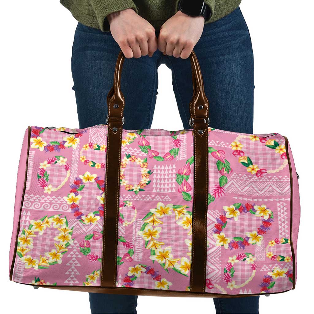 Hawaiian Leis Travel Bag Kakau Tattoos and Palaka Pastel Pink Color