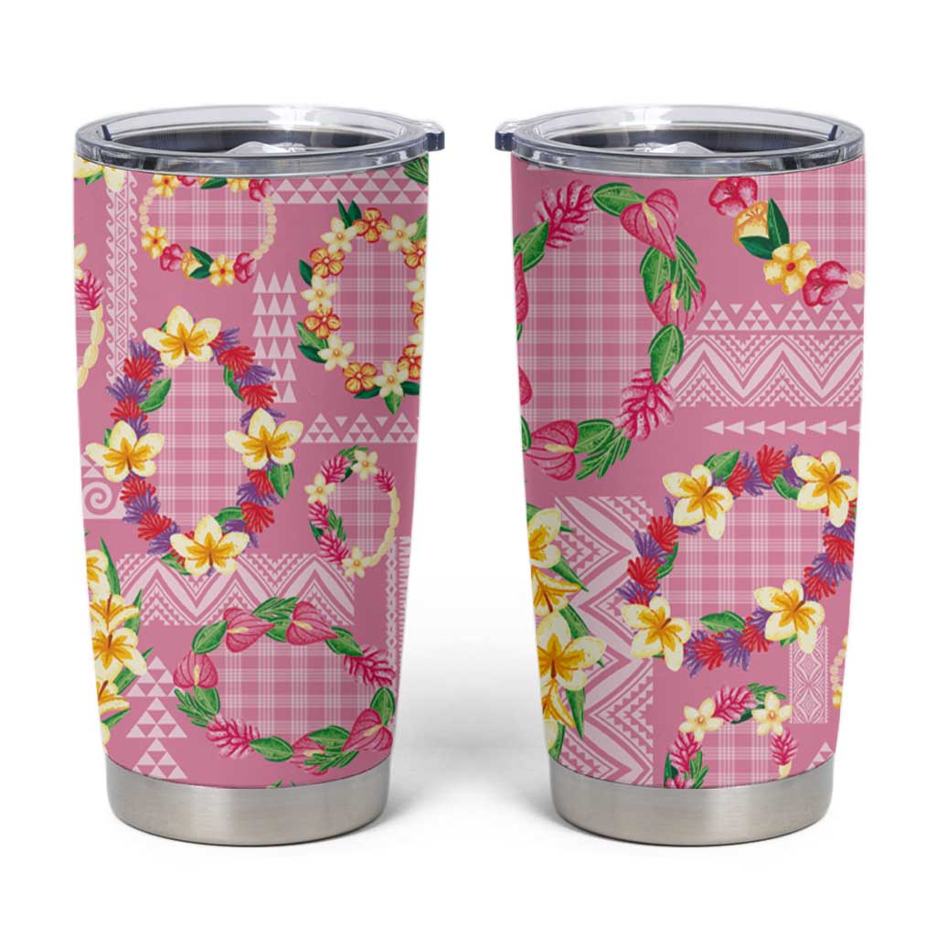 Hawaiian Leis Tumbler Cup Kakau Tattoos and Palaka Pastel Pink Color
