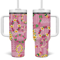 Hawaiian Leis Tumbler With Handle Kakau Tattoos and Palaka Pastel Pink Color