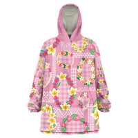 Hawaiian Leis Wearable Blanket Hoodie Kakau Tattoos and Palaka Pastel Pink Color LT03 One Size Pink - Polynesian Pride