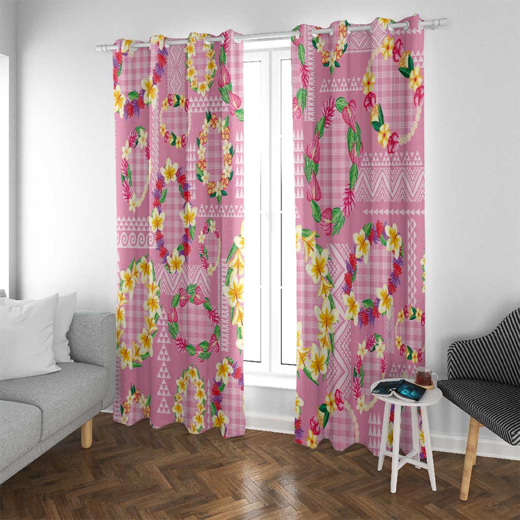 Hawaiian Leis Window Curtain Kakau Tattoos and Palaka Pastel Pink Color