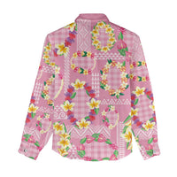 Hawaiian Leis Women Casual Shirt Kakau Tattoos and Palaka Pastel Pink Color LT03 - Polynesian Pride