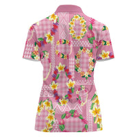 Hawaiian Leis Women Polo Shirt Kakau Tattoos and Palaka Pastel Pink Color LT03 - Polynesian Pride