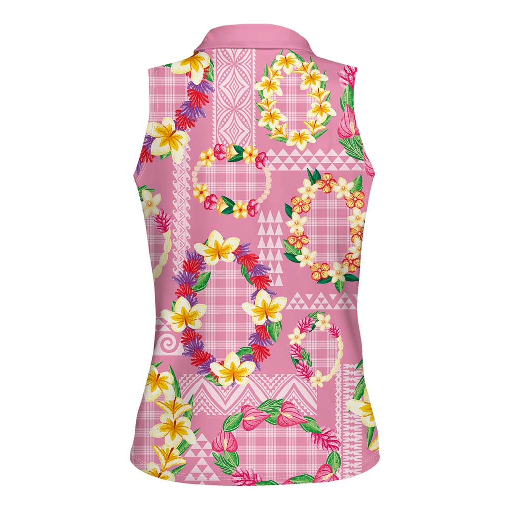 Hawaiian Leis Women Sleeveless Polo Shirt Kakau Tattoos and Palaka Pastel Pink Color LT03 - Polynesian Pride