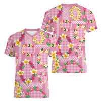 Hawaiian Leis Women V-Neck T-Shirt Kakau Tattoos and Palaka Pastel Pink Color LT03 - Polynesian Pride