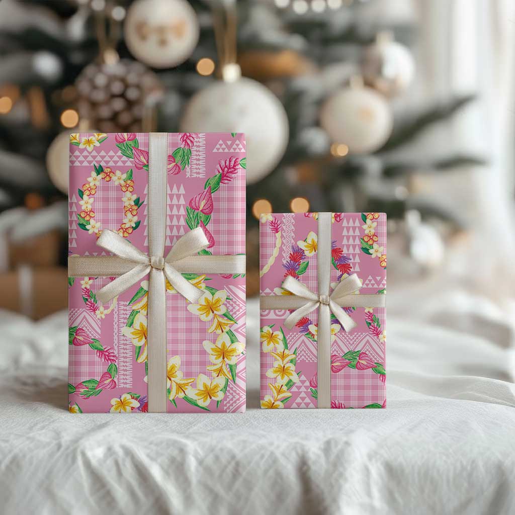 Hawaiian Leis Wrapping Paper Kakau Tattoos and Palaka Pastel Pink Color