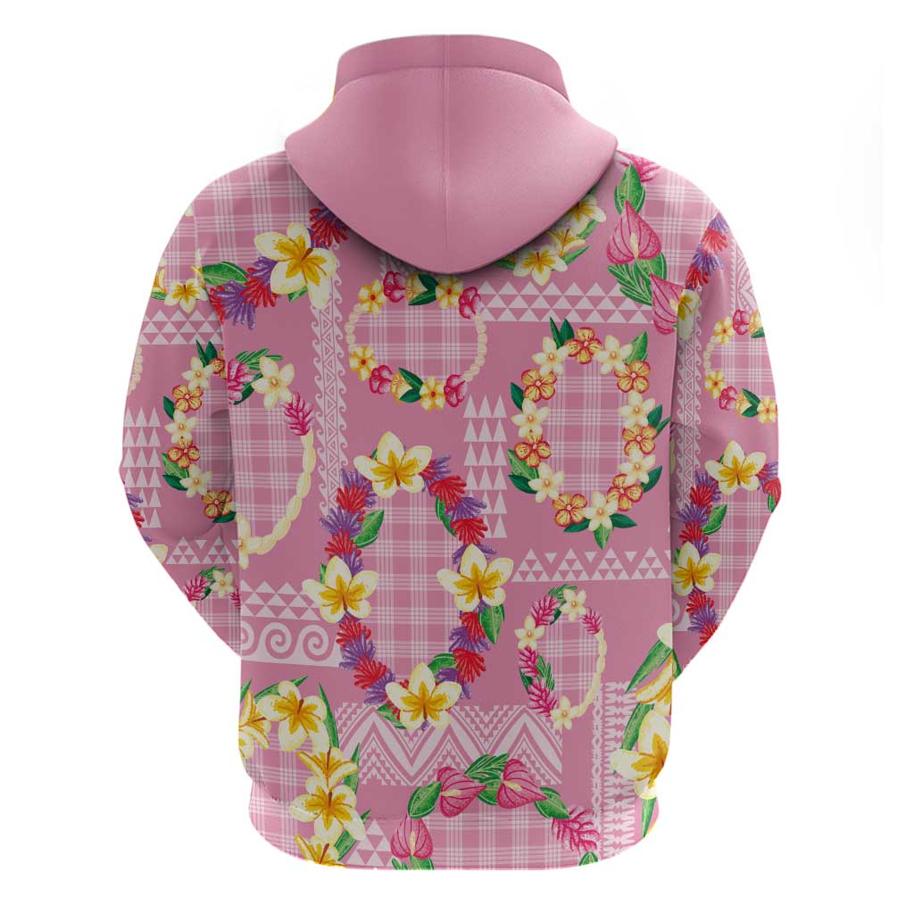 Hawaiian Leis Zip Hoodie Kakau Tattoos and Palaka Pastel Pink Color