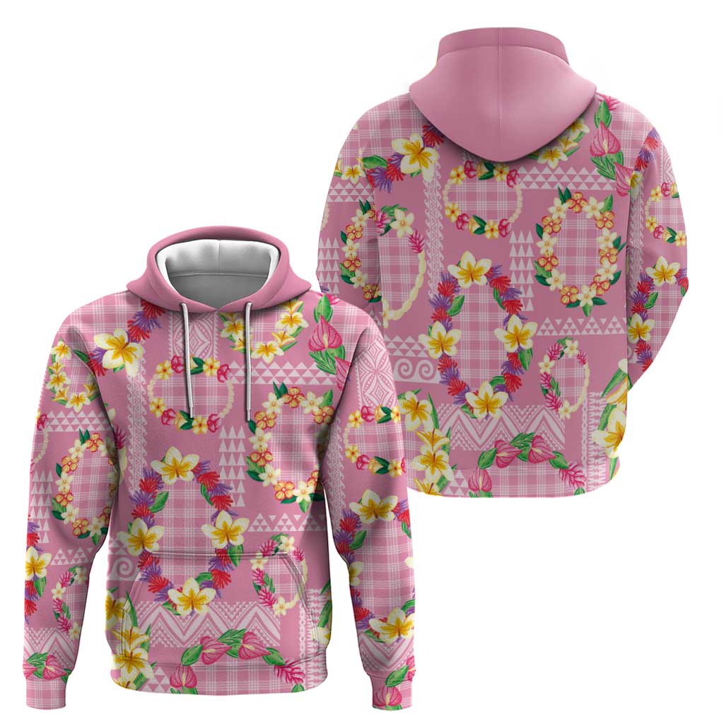 Hawaiian Leis Zip Hoodie Kakau Tattoos and Palaka Pastel Pink Color