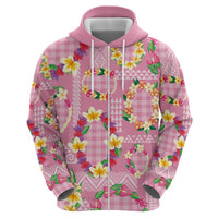 Hawaiian Leis Zip Hoodie Kakau Tattoos and Palaka Pastel Pink Color