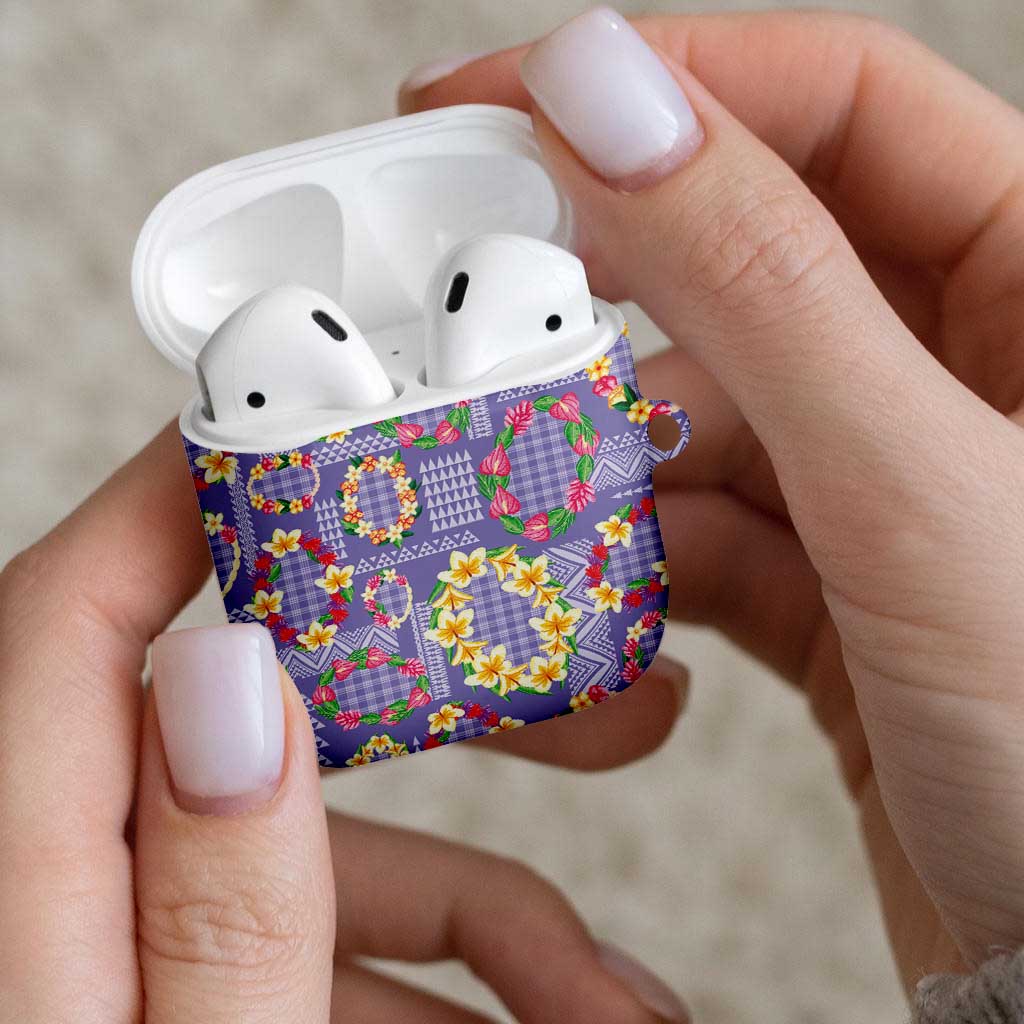 Hawaiian Leis AirPods Case Kakau Tattoos and Palaka Pastel Purple Color