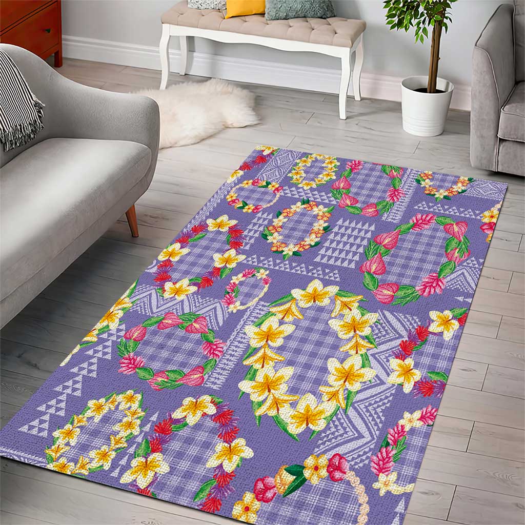 Hawaiian Leis Area Rug Kakau Tattoos and Palaka Pastel Purple Color
