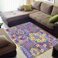 Hawaiian Leis Area Rug Kakau Tattoos and Palaka Pastel Purple Color