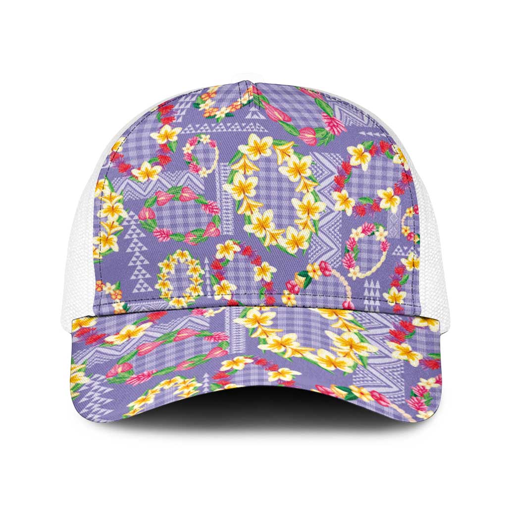 Hawaiian Leis Baseball Net Cap Kakau Tattoos and Palaka Pastel Purple Color LT03 One Size White Purple - Polynesian Pride