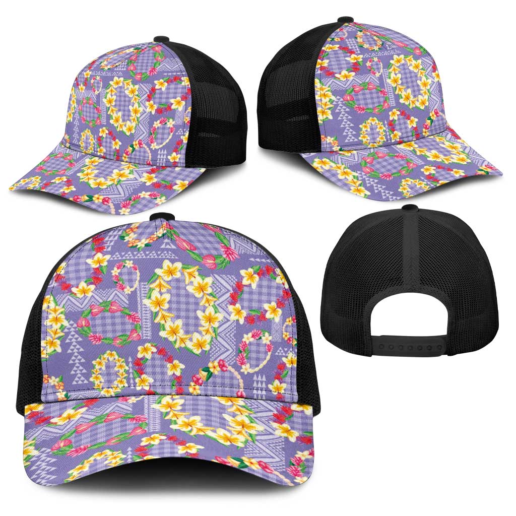 Hawaiian Leis Baseball Net Cap Kakau Tattoos and Palaka Pastel Purple Color LT03 - Polynesian Pride
