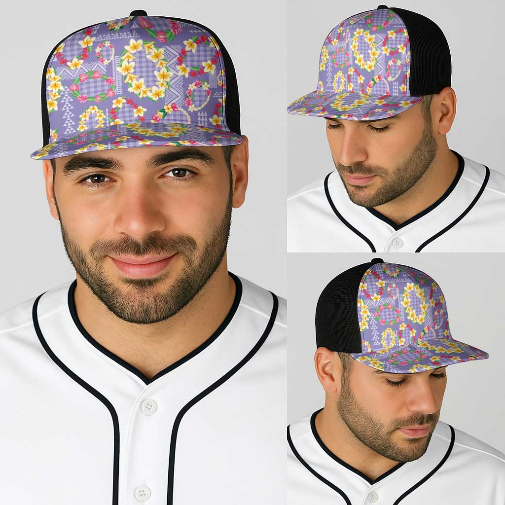 Hawaiian Leis Baseball Net Cap Kakau Tattoos and Palaka Pastel Purple Color LT03 - Polynesian Pride