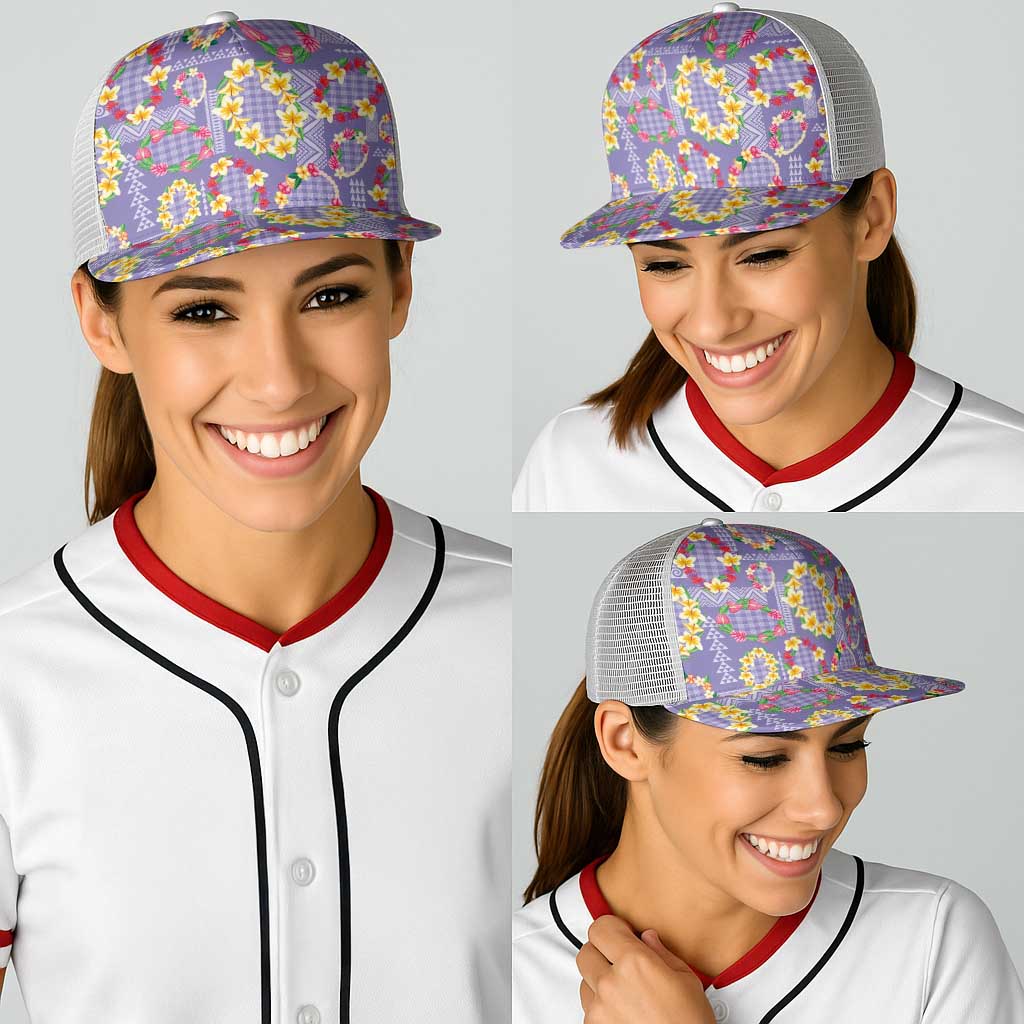 Hawaiian Leis Baseball Net Cap Kakau Tattoos and Palaka Pastel Purple Color LT03 - Polynesian Pride