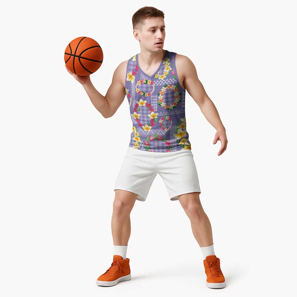 Hawaiian Leis Basketball Jersey Kakau Tattoos and Palaka Pastel Purple Color LT03 - Polynesian Pride
